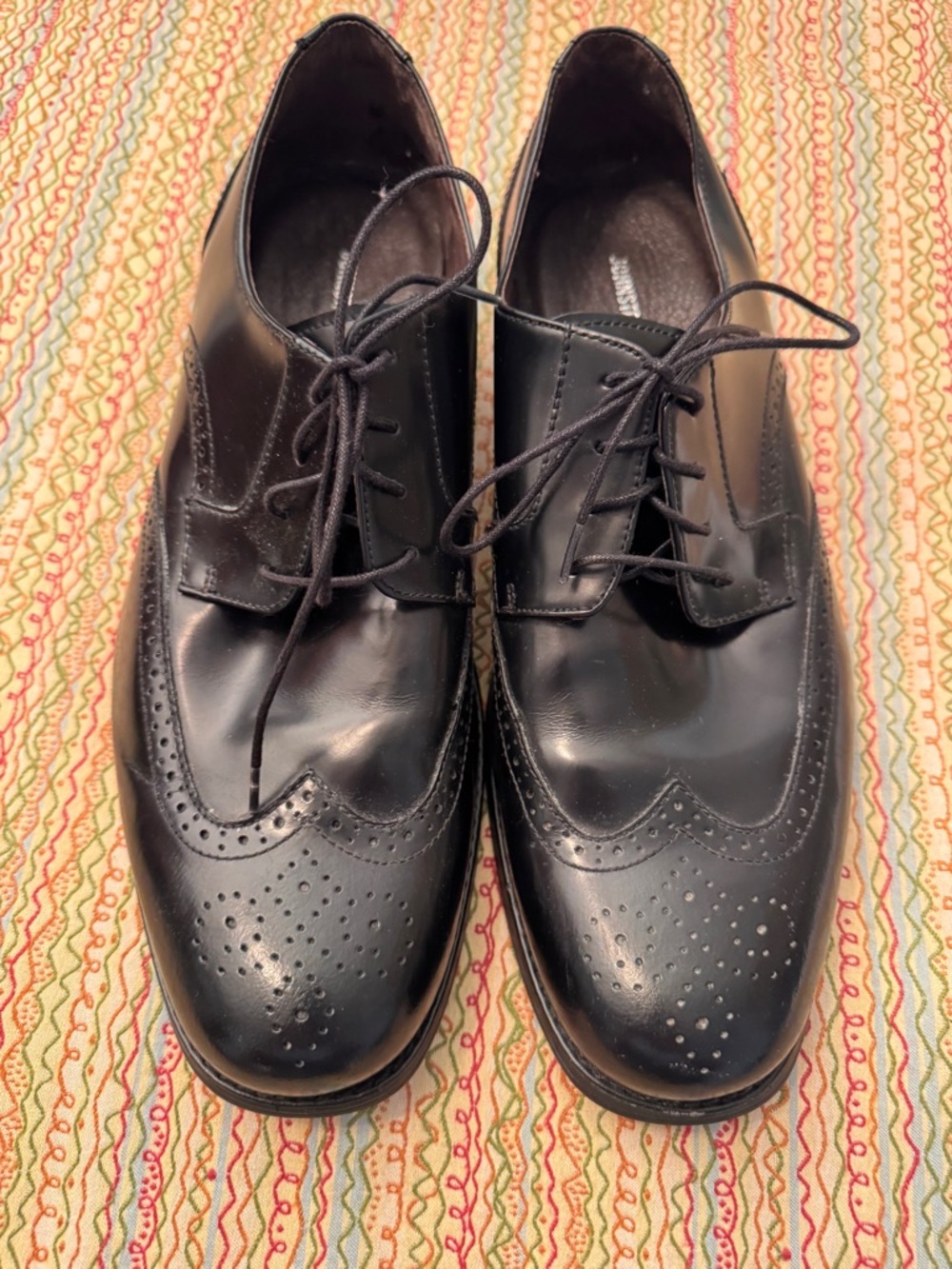 Johnston & Murphy Men 11.5 M Atchison Wing Tip Oxford Black Leather NIB 20-6287